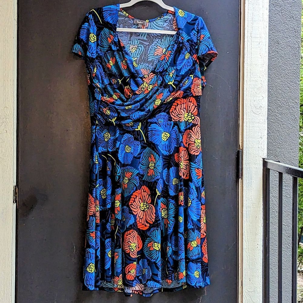 Neiman Marcus Plus Stretchy Wrap Impressionist Floral Dress